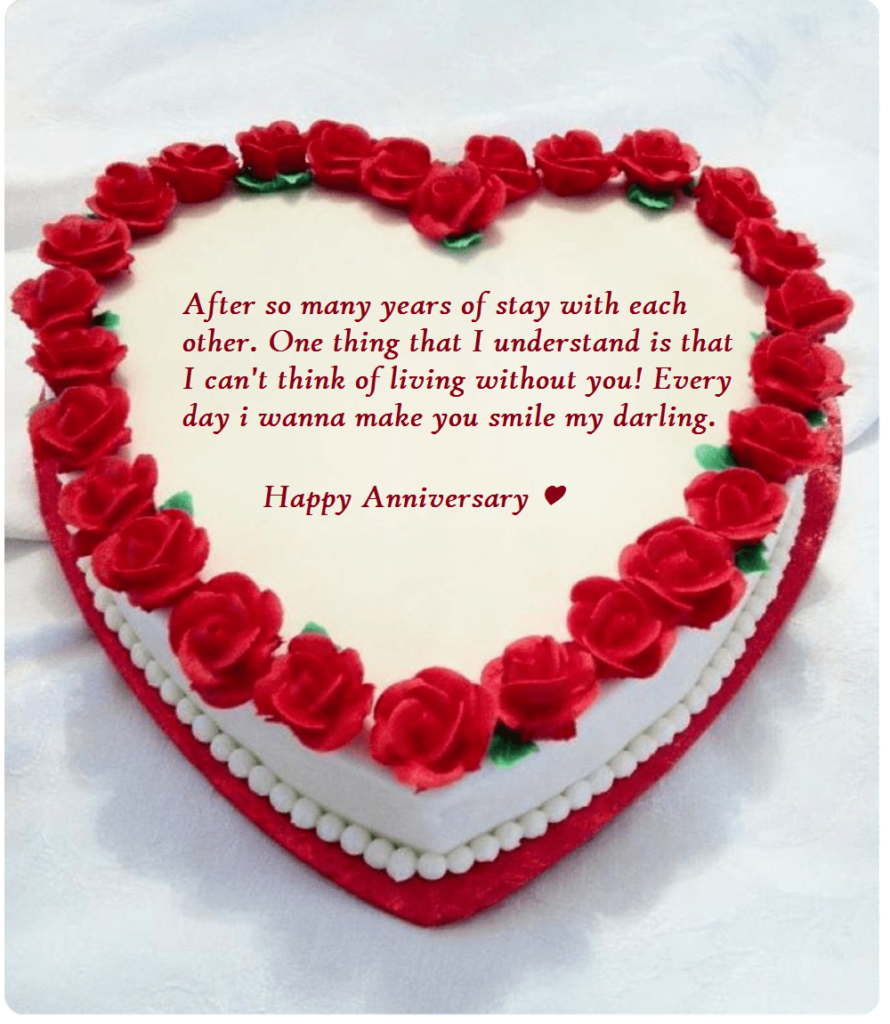 Heart Shape Cake Anniversary Wishes For Wife