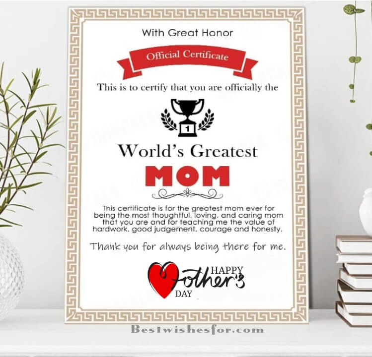 Mother's Day 2023 World Best Mom Certificate