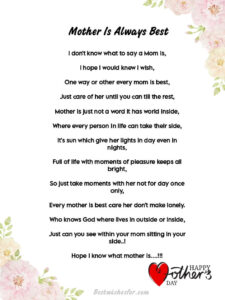 Touching Mother’s Day 2023 Poems In English | Best Wishes