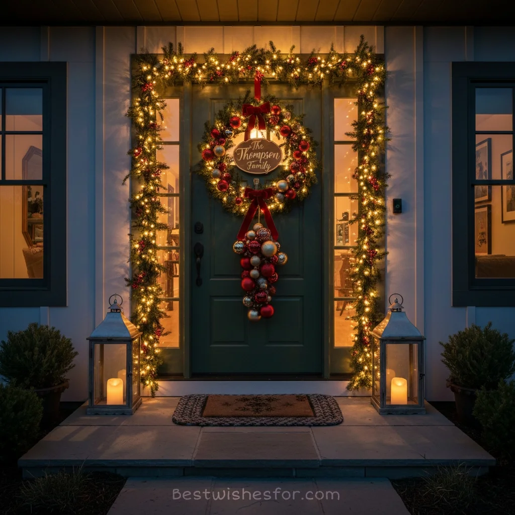 Christmas door decorations with lights