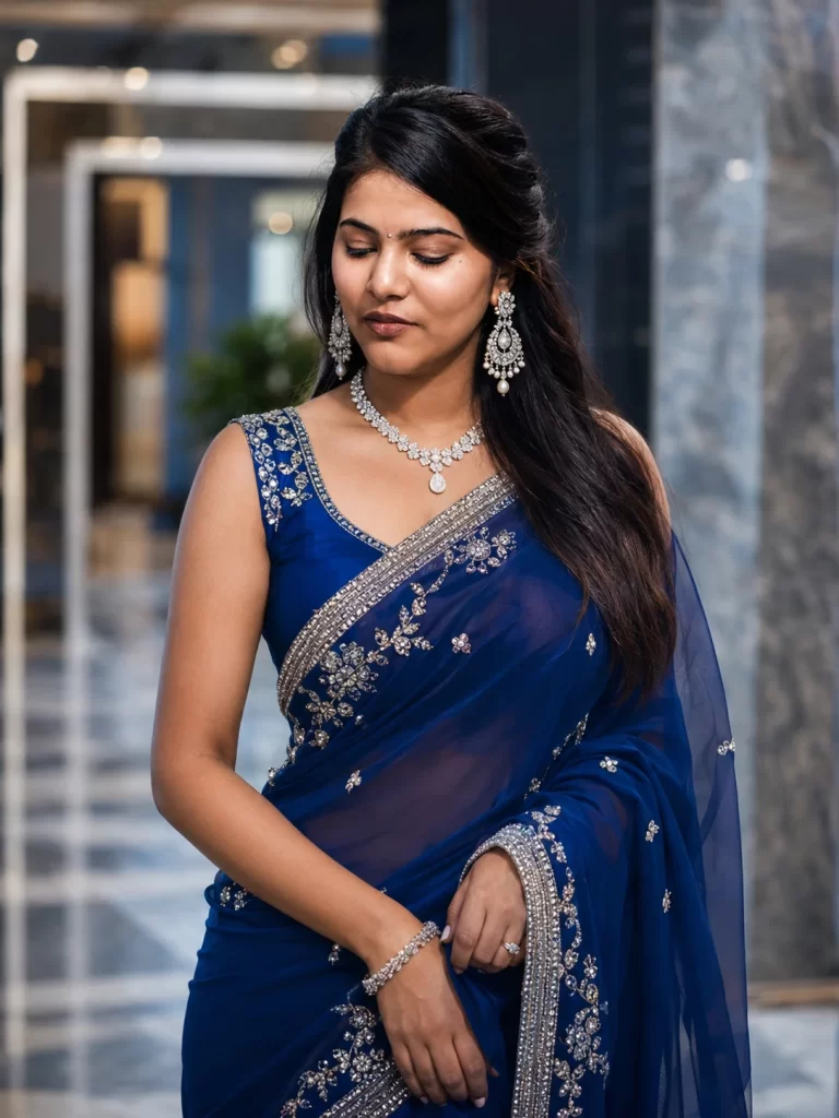 Trending Instagram Girl AI Prompts-Blue Saree