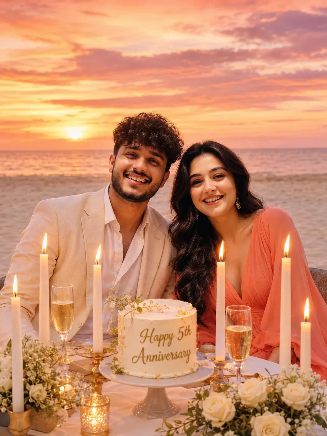 5th Marriage Anniversary Prompts-Beach Sunset Anniversary Dinner