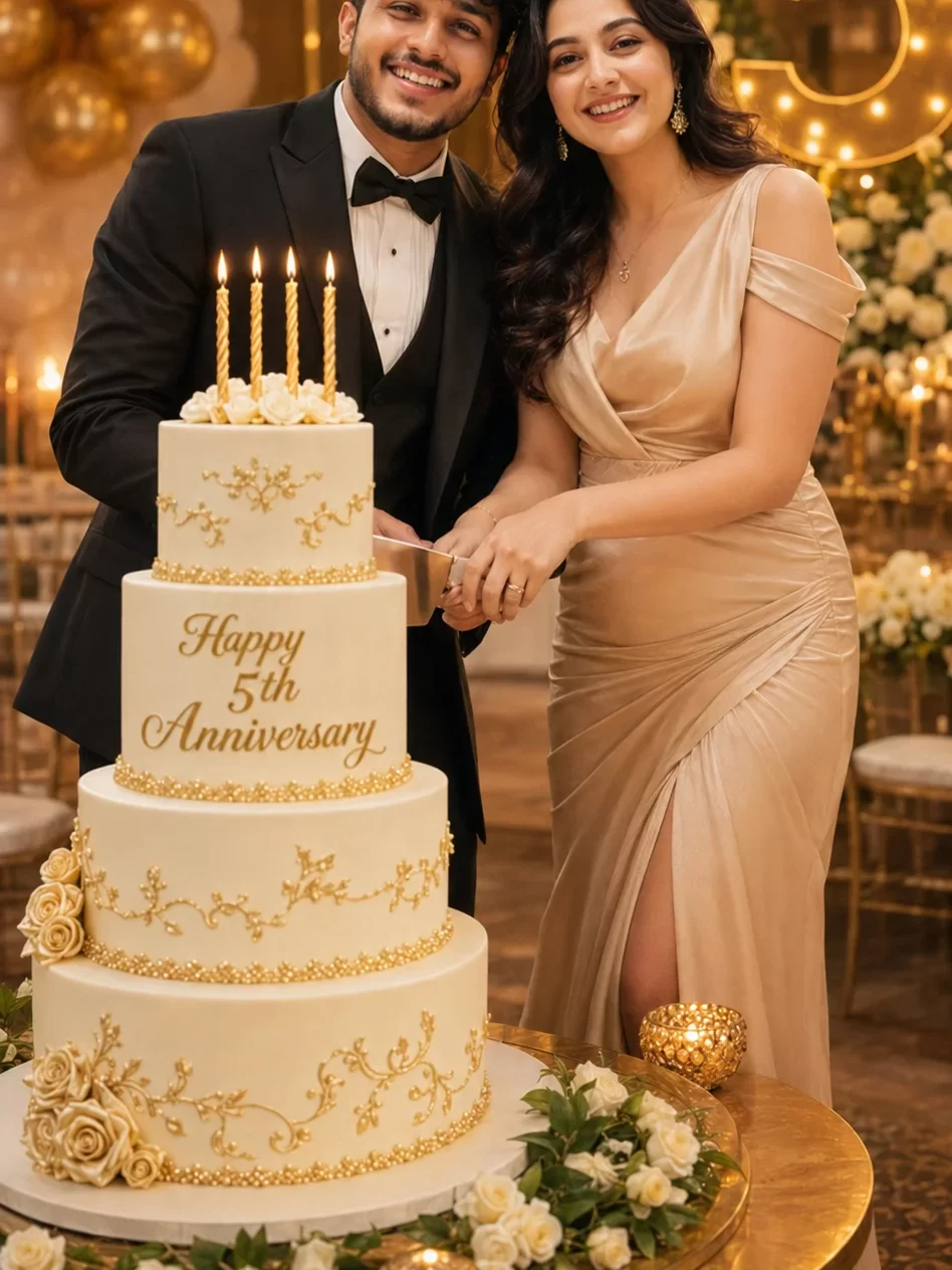 5th Marriage Anniversary Prompts-Luxury Cake Cutting Moment