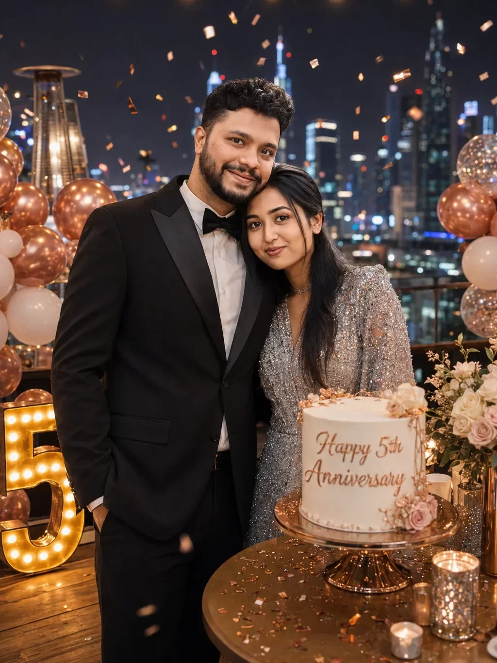 5th Marriage Anniversary Prompts-Rooftop City Night Anniversary Party
