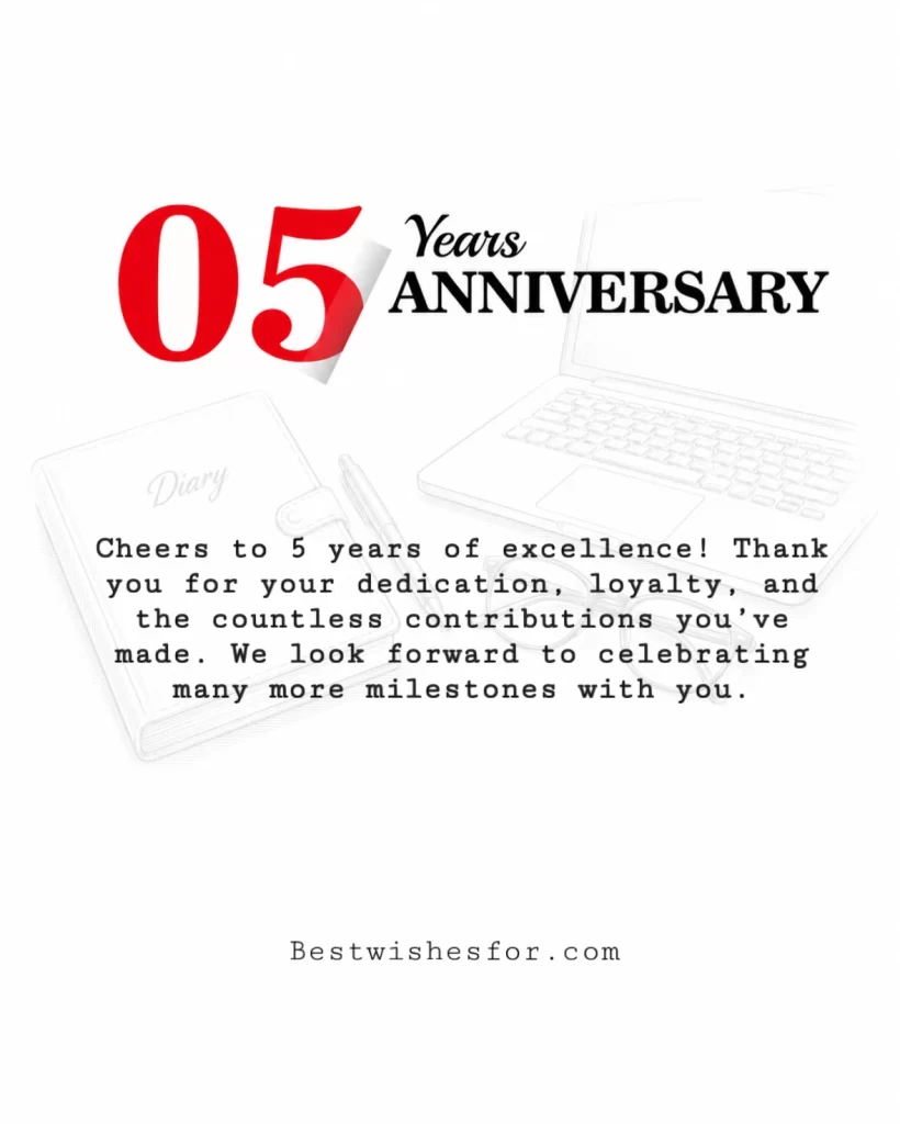 Congratulations Message for 5th Work Anniversary